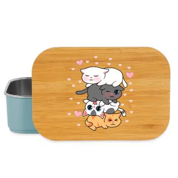 Four Kawaii Kittens Stack Cute Cats Illustration - Lunch Box - light blue - Front