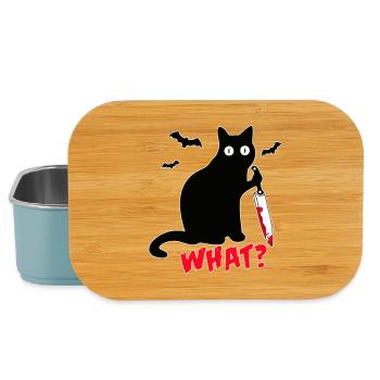 Midnight Cat Blood Knife WHAT funny - Lunch Box - light blue - Front