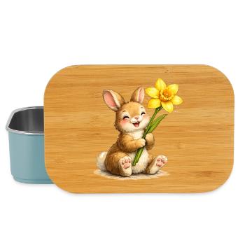 Hase mit gelber Frühlingsblume  - Lunch Box - Hellblau - Vorne