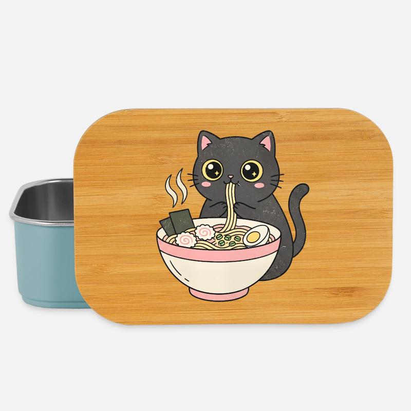 Chat ramen mignon, chat câlin - Boîte à goûter - bleu pâle