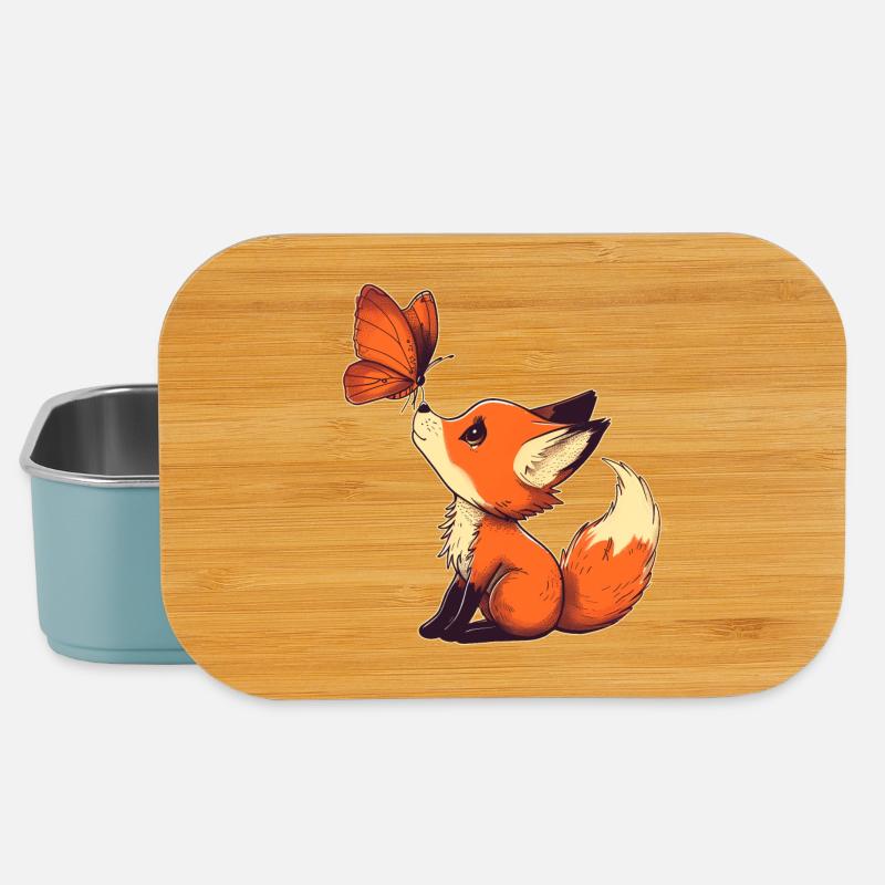Renard avec papillon - Boîte à goûter - bleu pâle