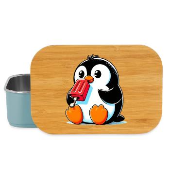 Penguin eats a popsicle - Lunch Box - light blue - Front