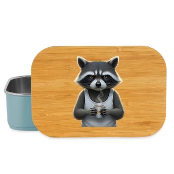 Grim raccoon with coffee cartoon humor - Lunch Box - light blue - Front