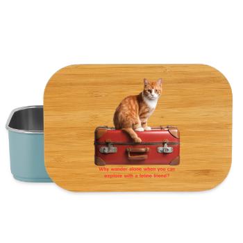 Adventurous Feline with Suitcase Illustration - Lunch Box - light blue - Front