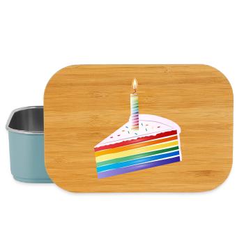 Piece of rainbow cake with birthday candle - Lunch Box - light blue - Front