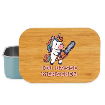 Einhorn mit Kettensäge und Humor - Lunch Box - Hellblau - Vorne