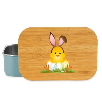 Petit poussin de Pâques mignon avec des oreilles de lapin et des œufs de Pâques - Boîte à goûter - bleu pâle - Devant