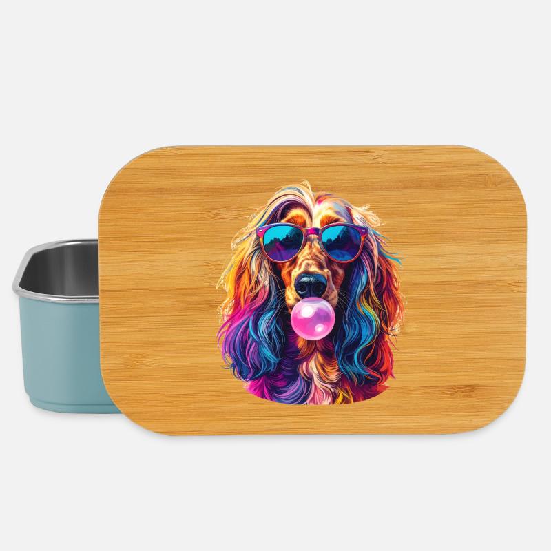 Pop-Art Afghanischer Windhund mit Bubblegum - Lunch Box - Hellblau
