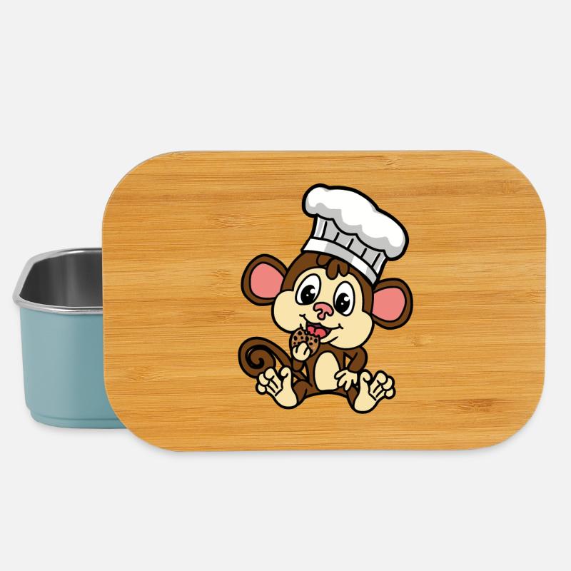 Lustiger kleiner Affe mit Keks kleiner Baecker - Lunch Box - Hellblau