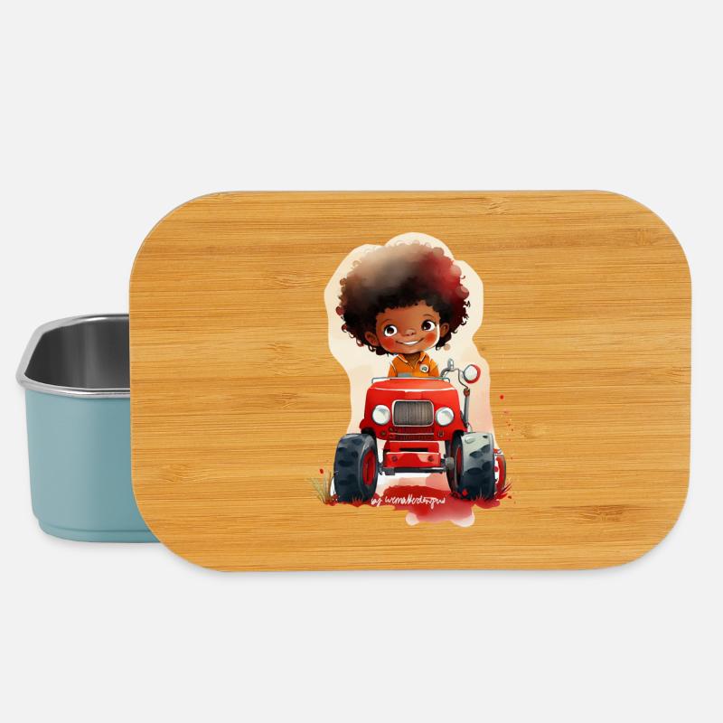 Little child with red tractor - Lunch Box - light blue