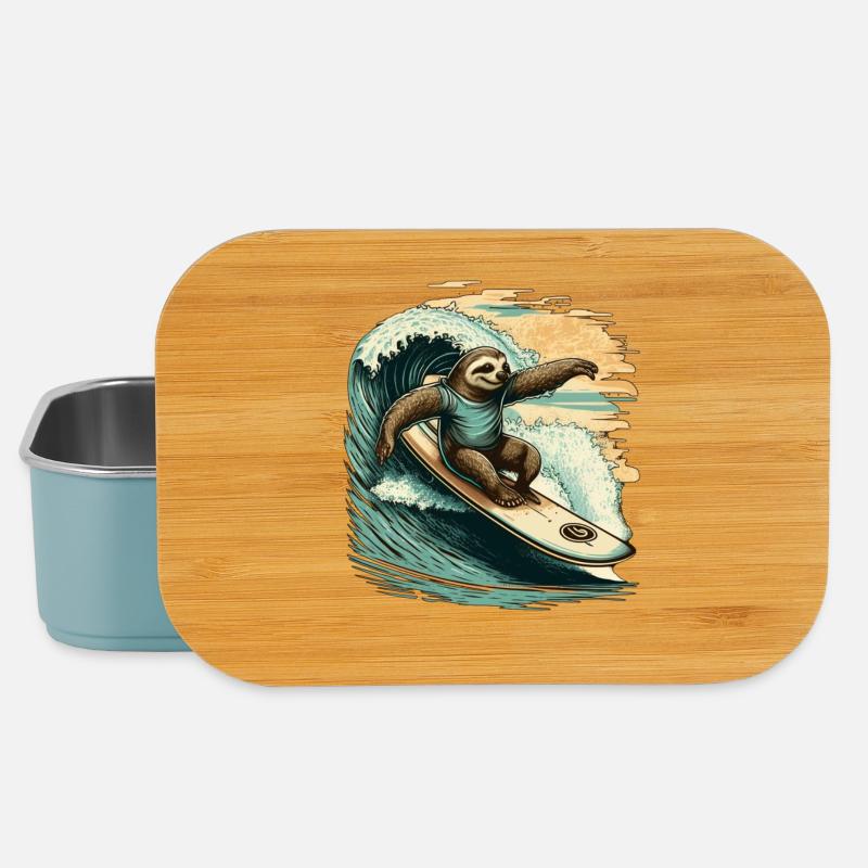 Casual sloth surfing on a big wave - Lunch Box - light blue
