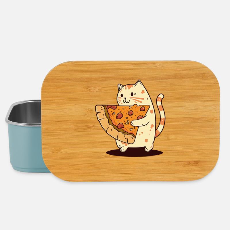 Cat carries pizza slice - Lunch Box - light blue