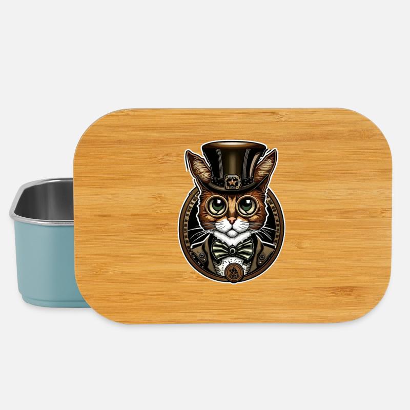 Steampunk Cat 02 - Lunch Box - light blue