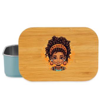 Femme africaine aux cheveux bouclés Accessoires - Boîte à goûter - bleu pâle - Devant