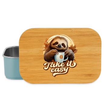 Cute Sloth Drinking Tea, Take It Easy, Saying - Lunch Box - light blue - Front