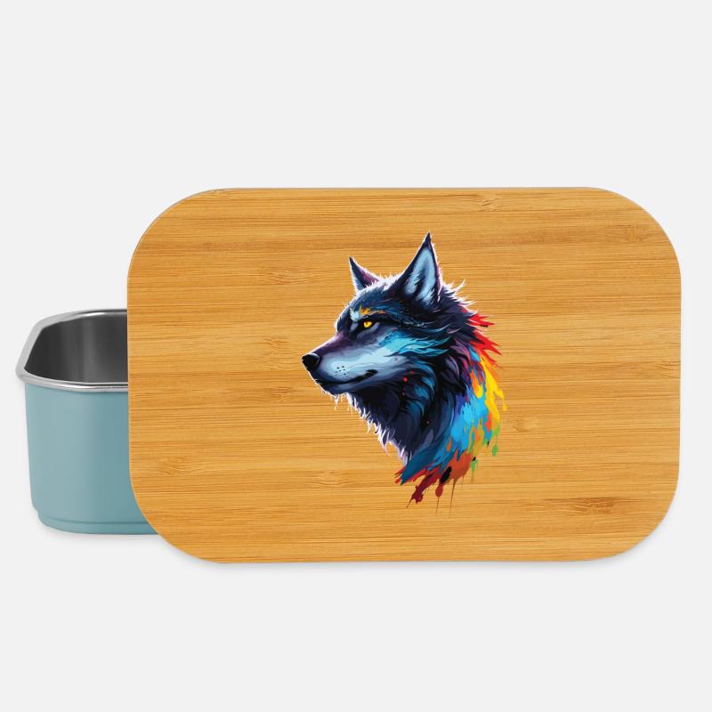 Regenbogen-Aquarell Wolf Spritzt - Lunch Box - Hellblau