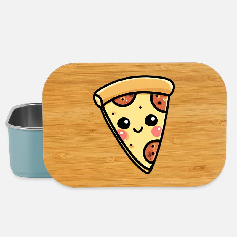 Kawaii Pizza Slice Illustration - Lunch Box - light blue