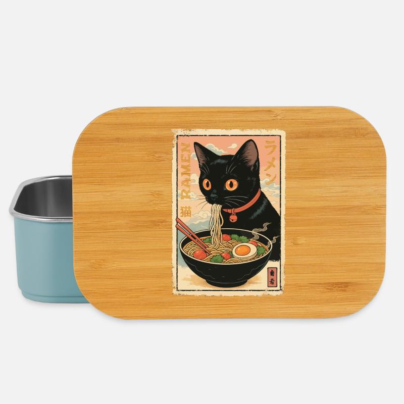 Illustration de Ramen de chat kawaii - Boîte à goûter - bleu pâle
