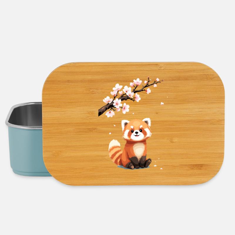 Panda roux, Panda ours, Japonais, Fleurs de cerisier - Boîte à goûter - bleu pâle