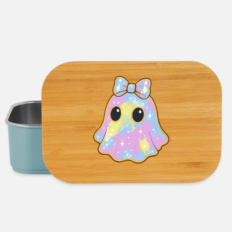Pastel Holographic Ghost Halloween Design - Lunch Box - light blue