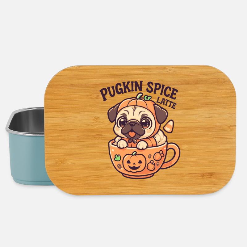 Pug Pumpkin Spice Latte Design - Lunch Box - light blue