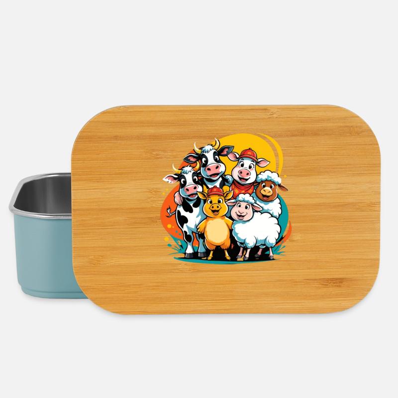 Liebliche Bauernhoftiere in Cartoon-Style - Lunch Box - Hellblau