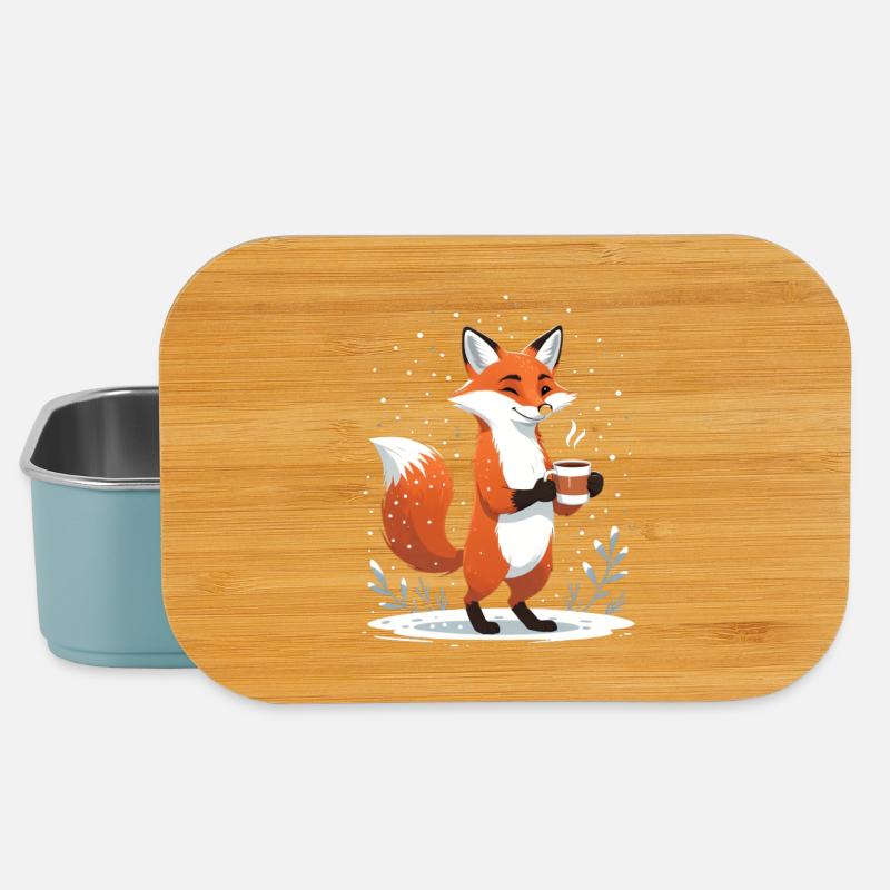 Fuchs mit Kaffee im Winter - Lunch Box - Hellblau