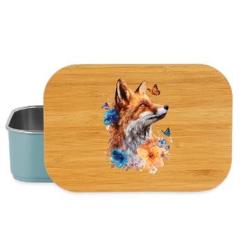 Fuchs, Tier, Blumen, Schmetterlinge, Tierliebhaber - Lunch Box - Hellblau - Vorne