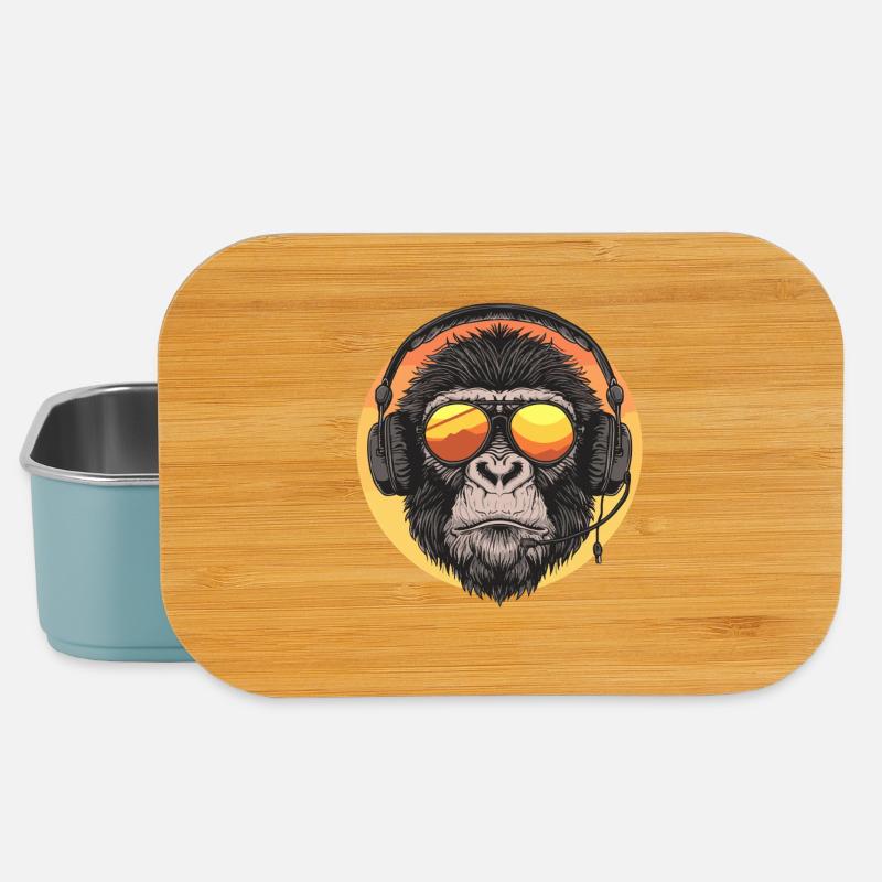 Gamer Gorilla with headset and sunglasses - Lunch Box - light blue