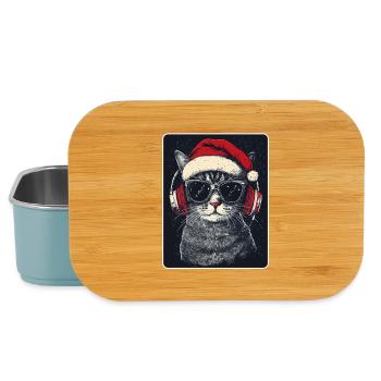 Coole DJ Katze mit Sonnenbrille Weihnachtsmütze - Lunch Box - Hellblau - Vorne
