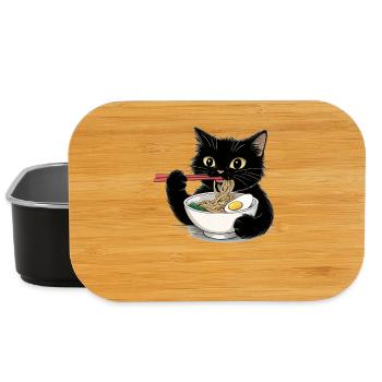Schwarze Katze isst Ramen Nudeln  - Lunch Box - Schwarz - Vorne
