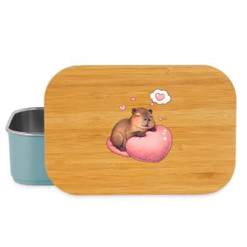 Schlafendes Capybara – Cozy Herzmotiv - Lunch Box - Hellblau - Vorne