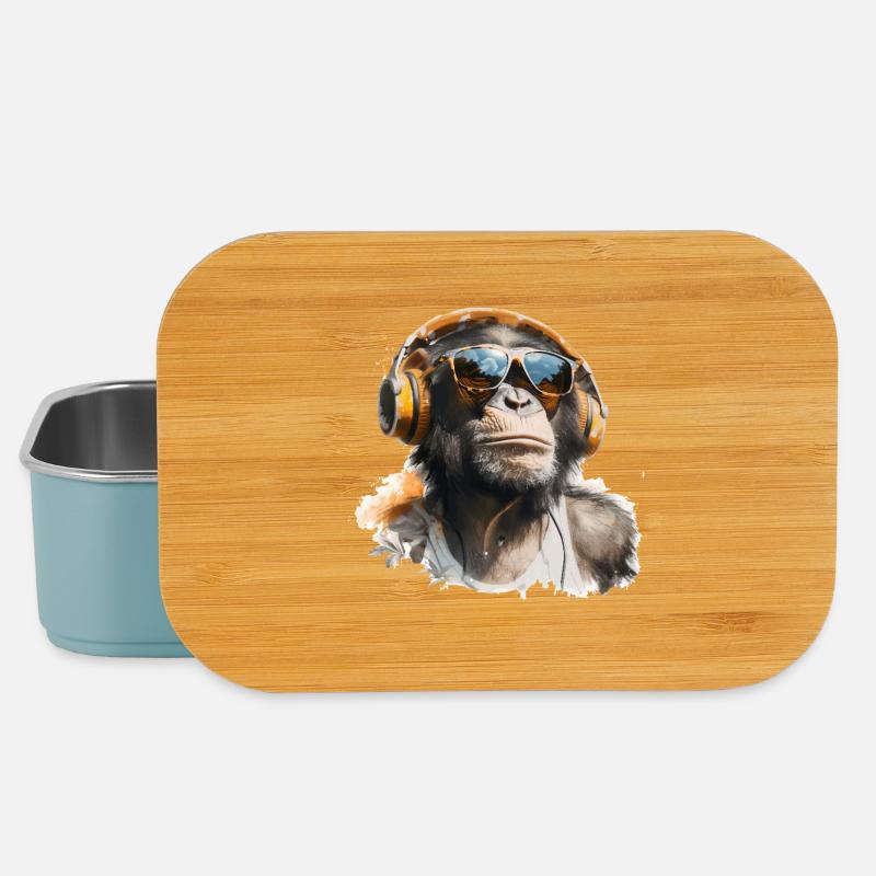 Cooler Affe mit Kopfhörer und Sonnenbrille - Lunch Box - Hellblau