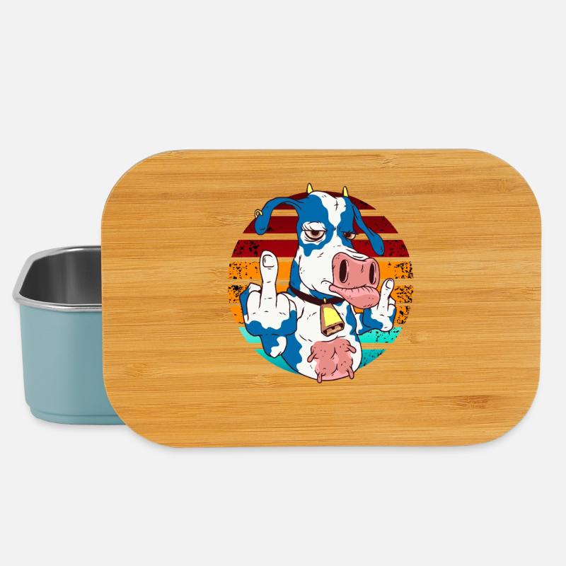 Kuh mit Mittelfinger im Regenbogen - Lunch Box - Hellblau