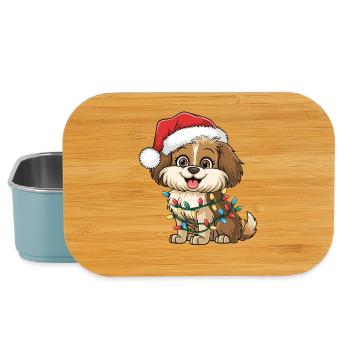 Weihnachtshund mit Lichterkette - Lunch Box - Hellblau - Vorne