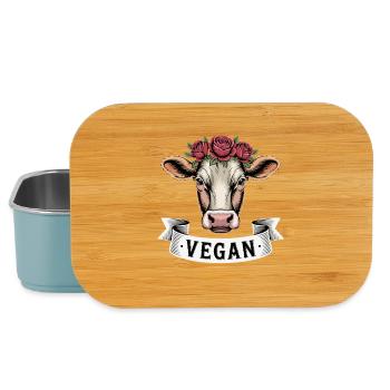 Vache VEGAN avec couronne de fleurs Amour animal Bien-être animal - Boîte à goûter - bleu pâle - Devant