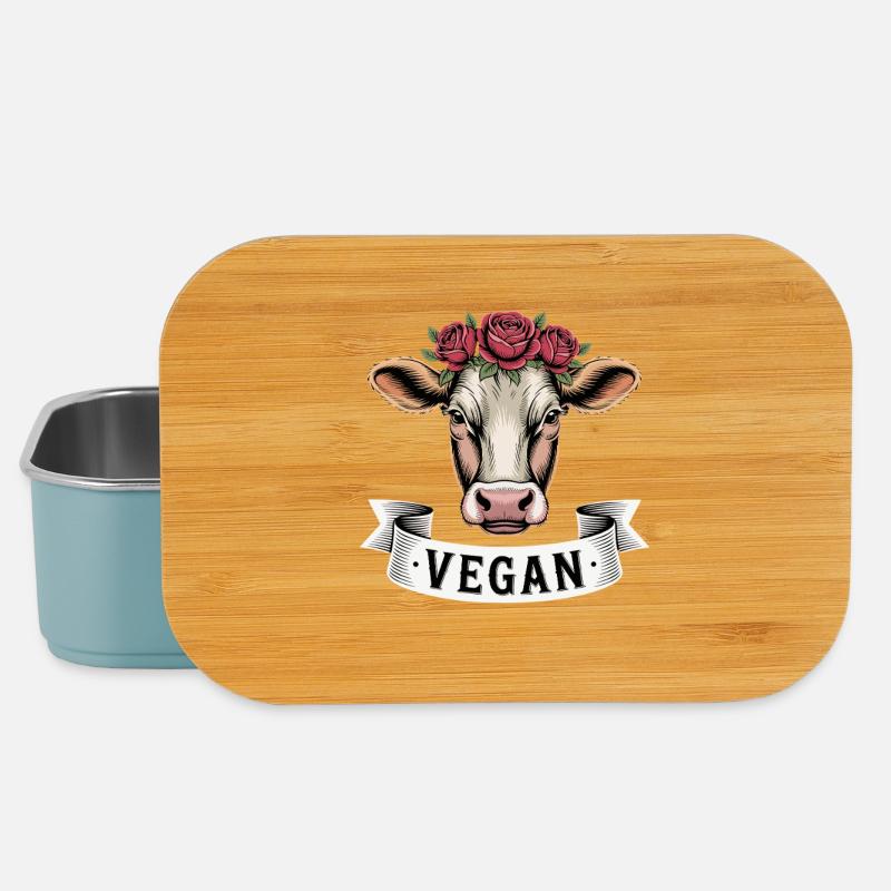 VEGAN Kuh Mit Blumenkranz Tierliebe Tierschutz - Lunch Box - Hellblau