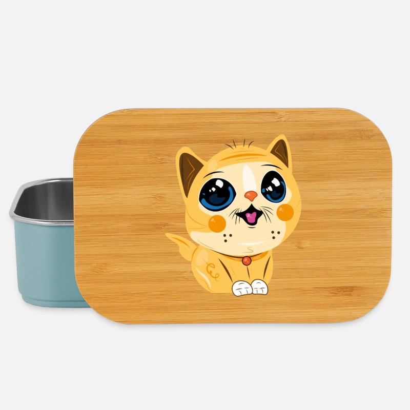 Smiling Kawaii Cat - Lunch Box - light blue