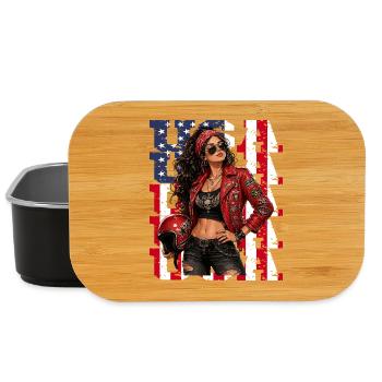 USA Rebel Biker Girl Rocker Lady with Skull - Lunch Box - black - Front