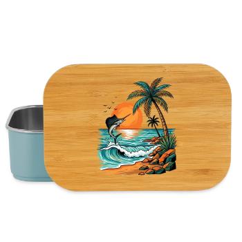 Sunset island with palm trees and sea beach - Lunch Box - light blue - Front