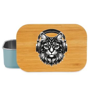 Portrait of a cat with headphones in black and white - Lunch Box - light blue - Front