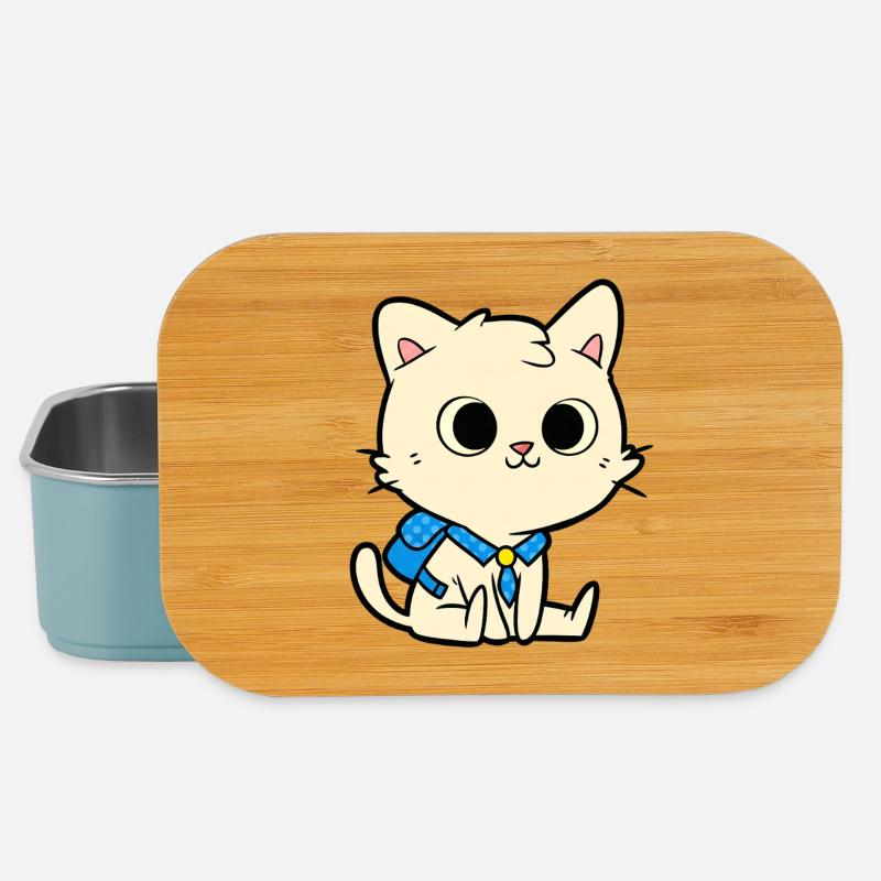 Cute School Cat Cartoon Design - Lunch Box - light blue