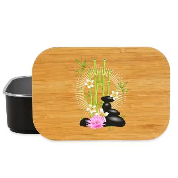 Harmonious arrangement of bamboo, stones & flowers - Lunch Box - black - Front