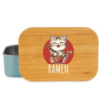 Chat Kawaii Rétro Mange Ramen - Boîte à goûter - bleu pâle - Devant