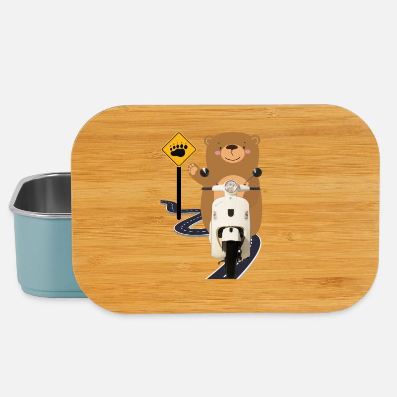 Moped Brown Bear - Lunch Box - light blue