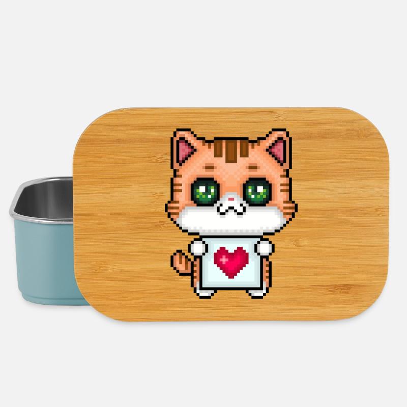 Chaton aimant les pixels - Boîte à goûter - bleu pâle