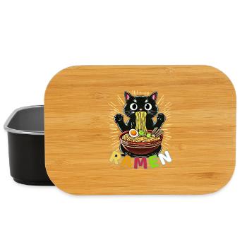 Lustige Ramen Katze – Niedliches Nudel Cartoon - Lunch Box - Schwarz - Vorne