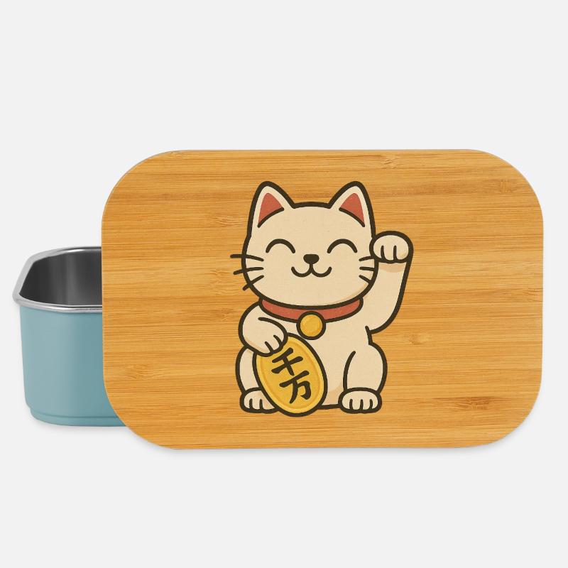 Maneki Neko Fortune Coin - Lunch Box - light blue