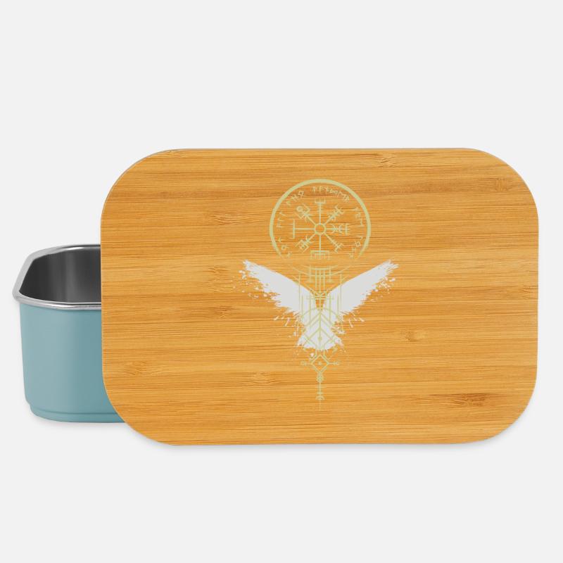 Vikings - Vegvísir - Corbeau - Boussole - Runes - Boîte à goûter - bleu pâle