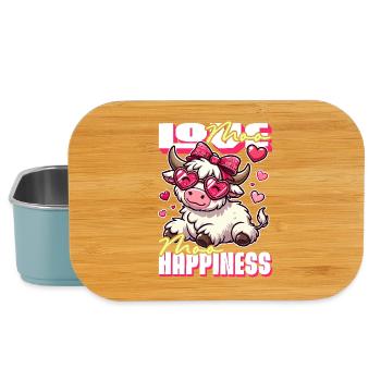 Moo Love, Moo Happiness – Cute Cow Design - Lunch Box - light blue - Front